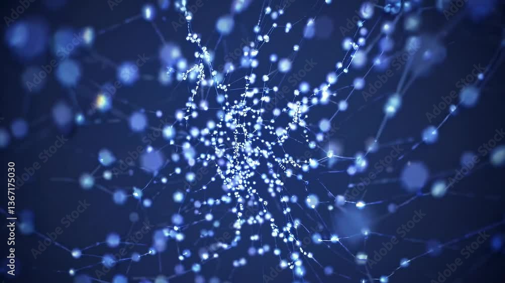 Poster abstract video with a network of glowing nodes and lines, captured from a top-down angle, creating a