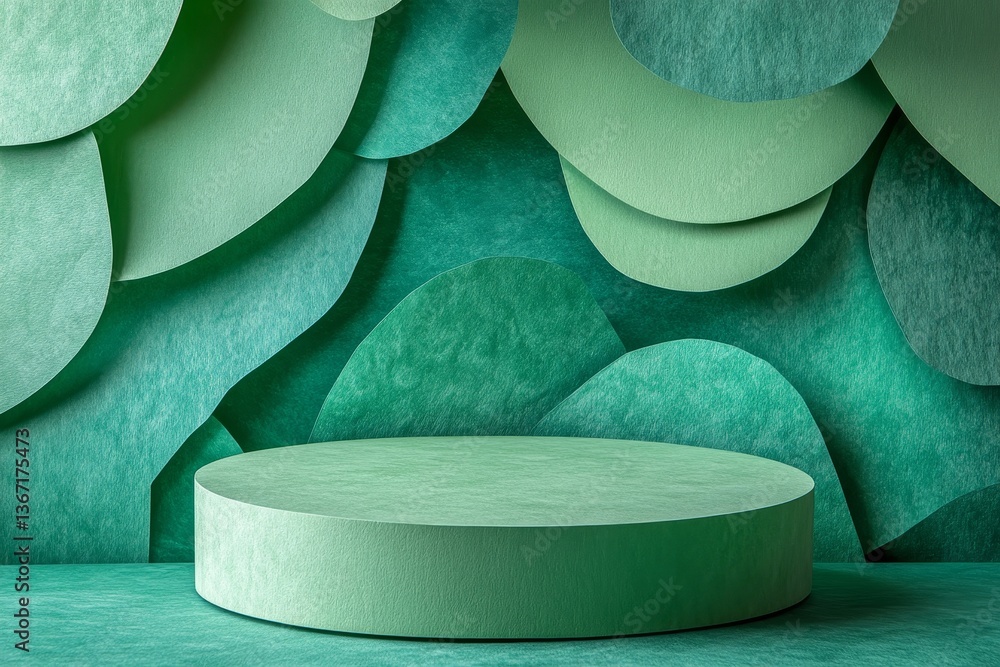 Poster blank light green round geometric shape podium platform on paper cut abstract geometric shape green 