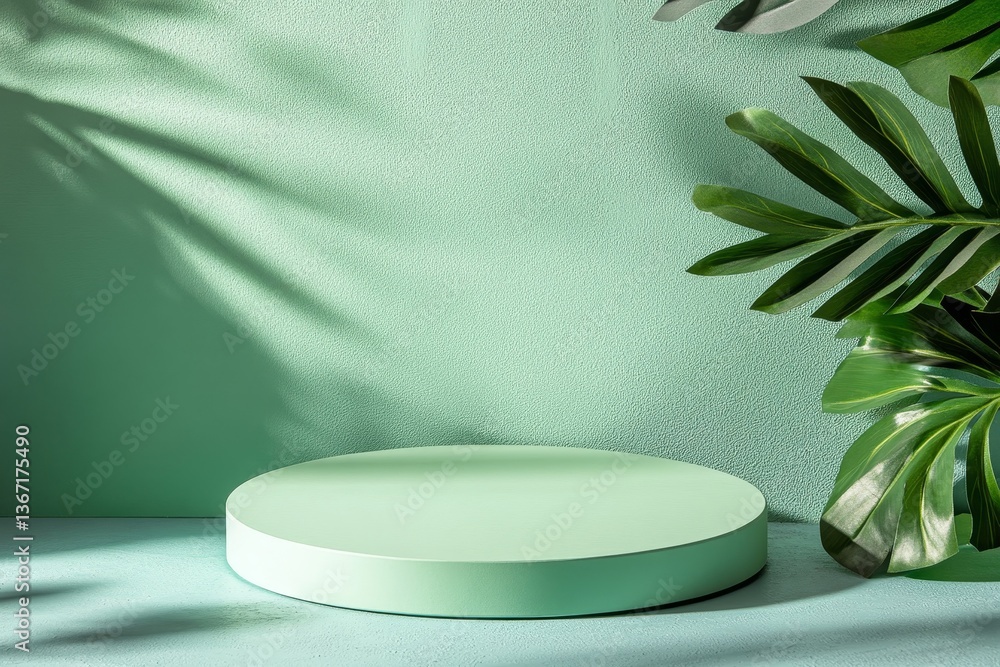 Poster blank light green round geometric shape podium platform on paper cut abstract geometric shape green 