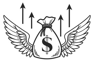 A black vector illustration of an eagle and angel wing silhouette, a symbol of flying art