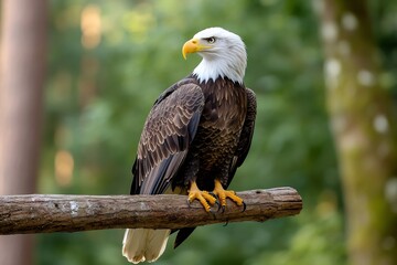 Obraz premium Majestic bald eagle perched on a branch observing the surroundings