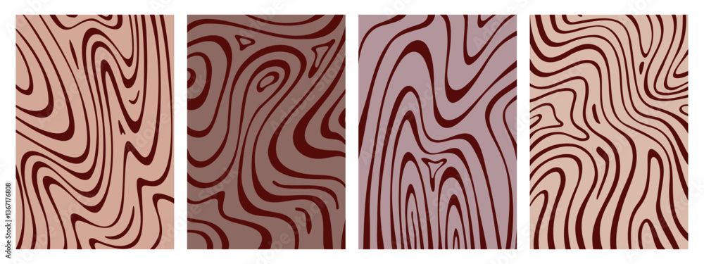 Poster psychedelic optical illusion wave pattern elements set - wavy lines backgrounds with hypnotic stripe