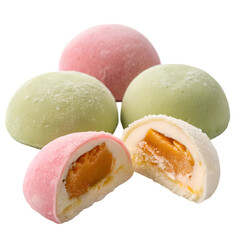 Delicious mochi dessert filled with creamy ice cream. white background