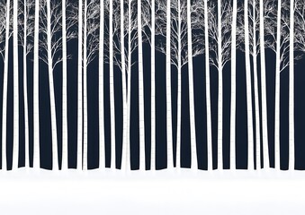 Winter Woods Serenity White Birch Trees Against a Deep Blue Sky Silhouette Calm Forest Scene Art