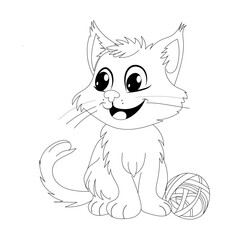 Coloring page for kids cat, doodle line art, learning to color