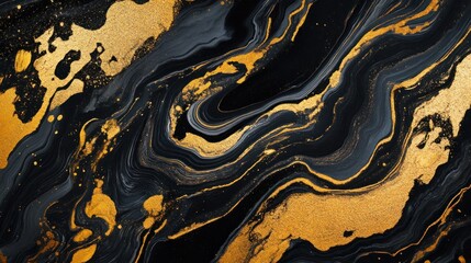 Opulent Fluidity: A Striking Gold and Black Marble Texture Background