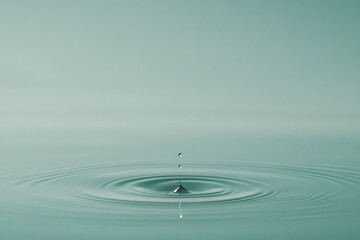 Water droplet falling, creating concentric ripples on a calm, serene surface.