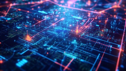 An AI powered disaster response system, analyzing real-time environmental data to predict natural disasters and dispatch emergency services instantly to affected areas, glowing response interface