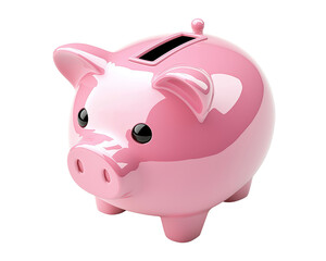 Fototapeta premium A glossy pink piggy bank with a coin slot on top, reflecting soft light,