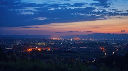 Fototapeta premium Serene Urban Twilight: A Breathtaking Cityscape at Dusk