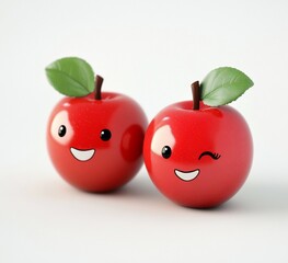 Two cute cartoon apples, one winking.