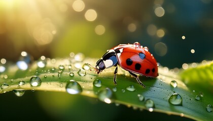 Obraz premium ladybug on green leaf