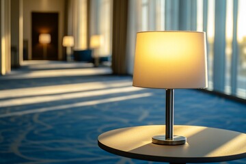 Illuminated table lamp in a modern hallway. (1)