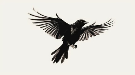 Obraz premium Elegant Black Bird Silhouette with Wings Spread on the gray color background 