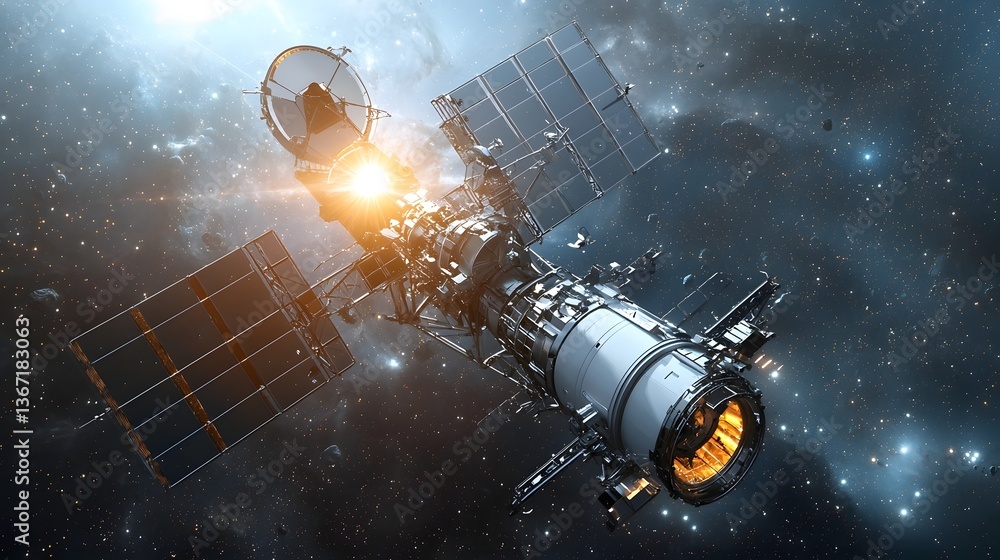 Poster a state of the art space telescope capturing breathtaking images of a distant vibrant nebula in the 