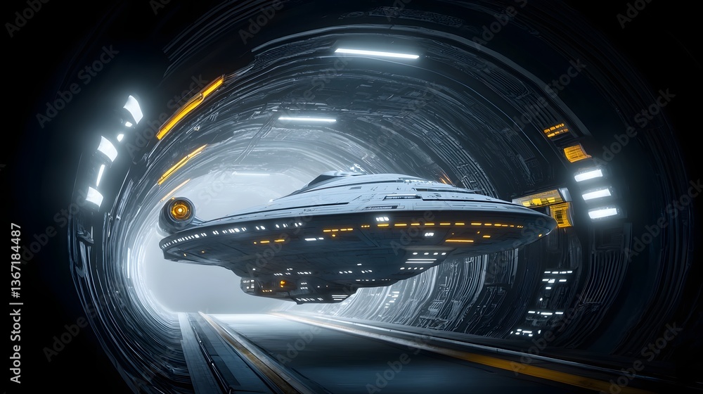 Poster visually stunning warp drive test creating a dramatic space time distortion effect with futuristic c