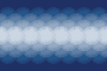 Crafted hand drawn brush lines abstract gradient circle pattern, Japanese, ethnic, ikat wood carving texture background in white and blue, simple geometric graphic for textile, carpet, decoration