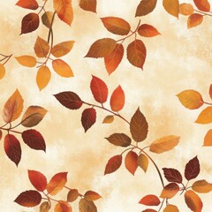Seamless Autumn Leaves Pattern in Warm Watercolor Style Texture Background