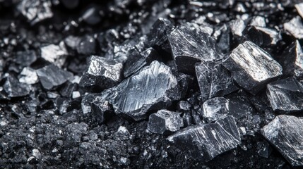 Raw lithium ore crystals on dark granite with metallic reflections, showcasing strategic mineral resources and clean energy materials for industrial use.