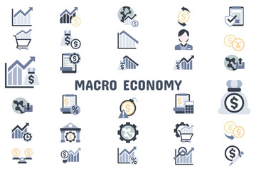Macro Economy Flat Vector Illustration Icon Sticker Set Design Materials