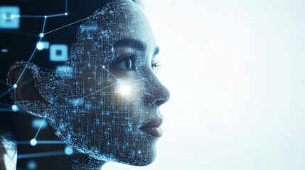 An AI powered facial recognition system for virtual meetings, ensuring secure and personalized user access while enhancing online interaction quality, glowing recognition interface