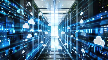 Fototapeta premium High-Tech Data Center with Cloud Connectivity Visuals