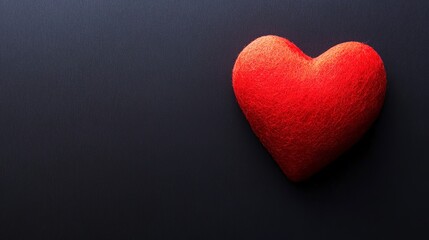 Obraz premium A crimson heart, a symbol of love and affection, rests gently against a deep black background, a poignant image of romance and devotion.