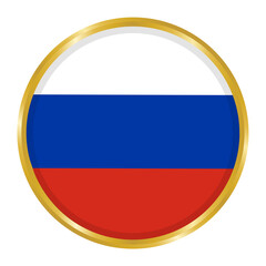 Round Flag of Russia with Golden Border, Russia Flag Button