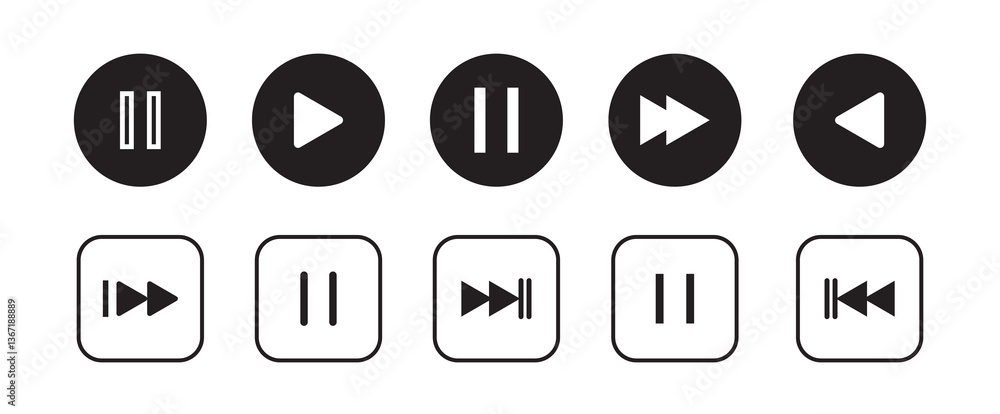 Poster media player icon set. music player icon set. media player icon collection. play and pause buttons s