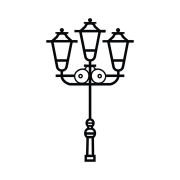 recommend clip art: Old Multiple light street lamp black outline icon background design