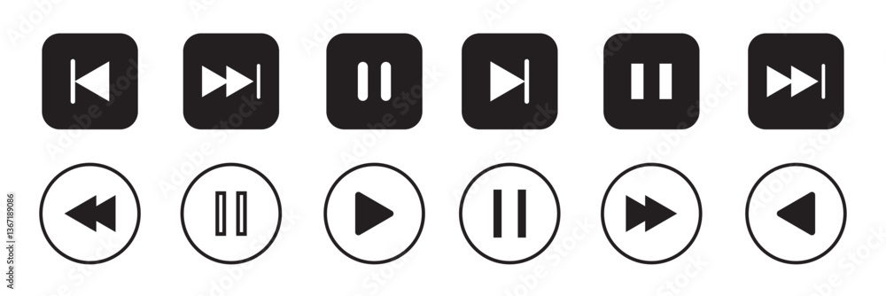 Poster play and pause buttons icon set, ideal for media player. . elements for video streaming app. vector 