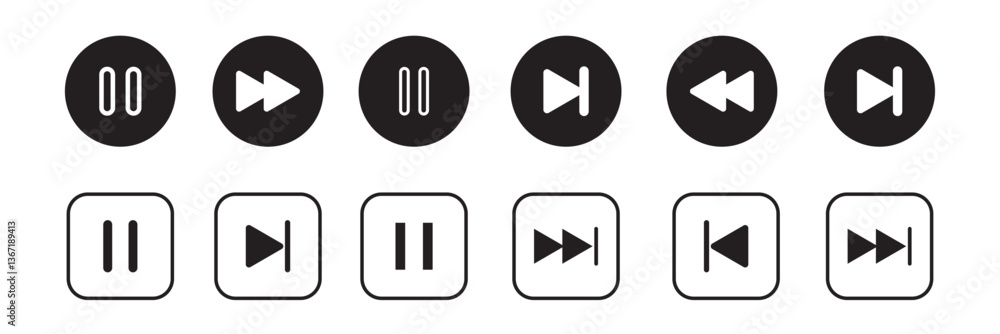 Poster play, pause and stop icon, media button icon set. media player buttons. player button symbol. ideal 