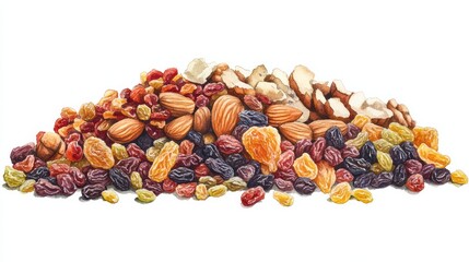 Obraz premium Assorted dried fruits and nuts are artistically piled together