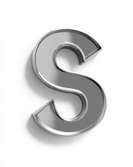 Naklejka premium Isolated Shiny Silver Metallic 3D Letter S with Shadow on White Background