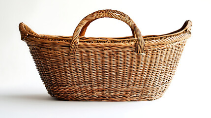 Obraz premium A basket made of wicker is sitting on a white background