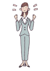 ガッツポーズをするスーツ姿の女性イラスト