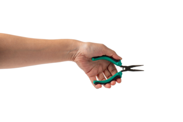 Pliers in hand isolated on the transparent background