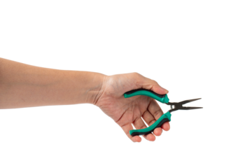 Pliers in hand isolated on the transparent background