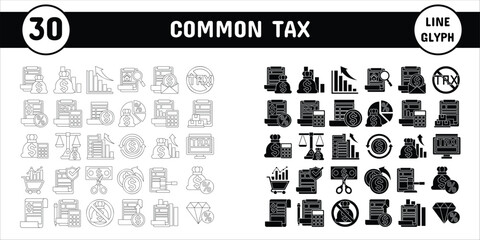 Common Line Glyph Tax Vector Illustration Icon Sticker Set Design Materials