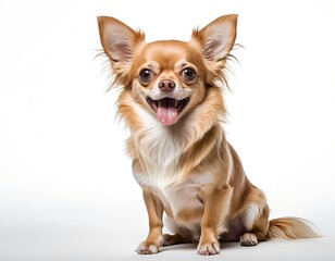 Obraz premium Happy Chihuahua Dog Sitting on White Background