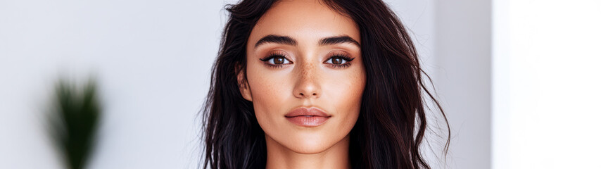 Fototapeta premium Portrait of a woman against a bright background reflecting confidence and elegance