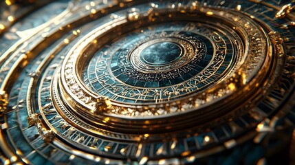 Obraz premium Ornate golden celestial clock, intricate detail
