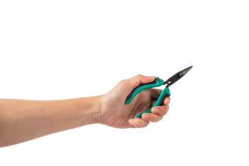 Pliers in hand isolated on the transparent background