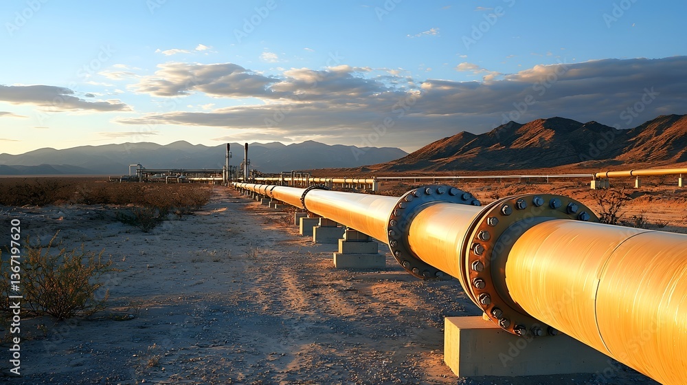 Poster aerial view of a large scale pipeline transporting crude oil across a vast rural landscape with roll