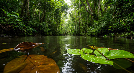 Tranquil Forest Stream With Leaves