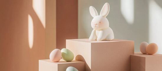 Charming easter bunny figurine with pastel eggs for spring decor ideas