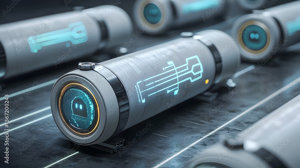 Poster futuristic ai powered leak detection system scanning underground utility pipes for predictive mainte