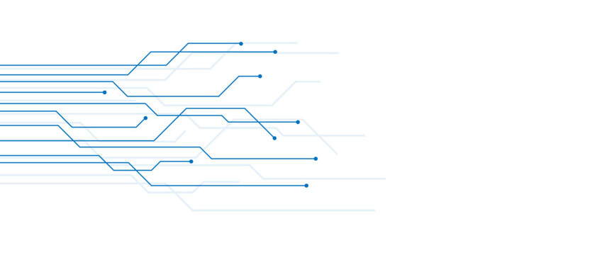 Abstract blue and white technology communication dots and lines background.