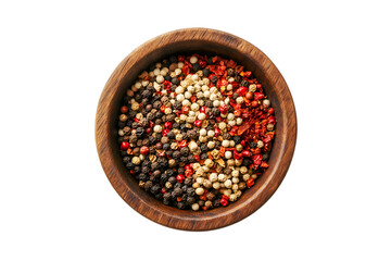 Colorful peppercorns in wooden bowl spice blend seasoning herbs food photography