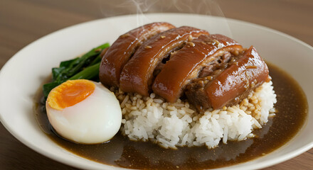 Pork Stewed Rice With Egg And Vegetables